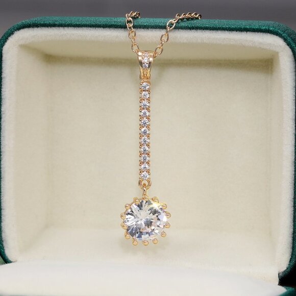 Dazzling Round Sun Flower CZ Long Pendant Necklace for Women, EVGG1112 - Picture 10 of 13